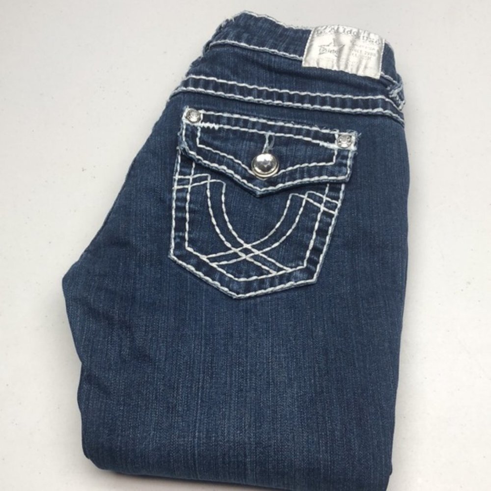 VINTAGE L.A. IDOL DENIM CAPRIS 29x21 CRYSTALS ๐ - Picture 2 of 11
